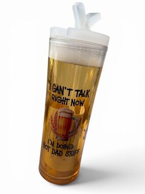 Hot Dad Stuff 24 oz Faux Beer Flip Straw Tumbler